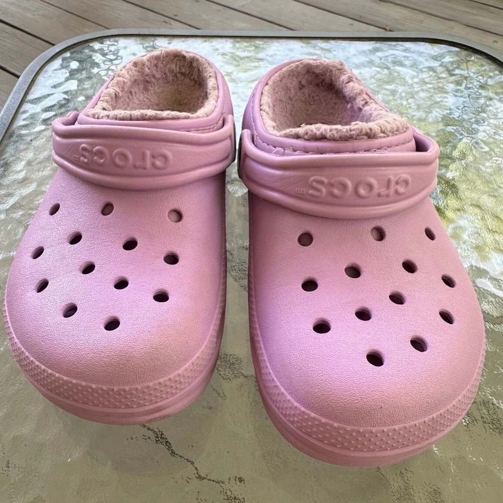 Crocs Classic Lined Clog Lavender Fuzzy Warm Slip On Shoes Junior Size 3 Crocs